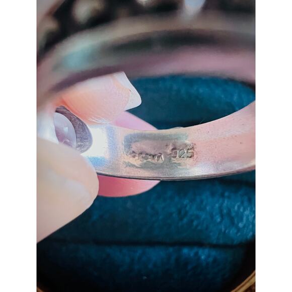 Vintage Boma 925 Sterling Silver Moonstone Ring Size 5.75 Boho Dot Design 4.3g - Picture 5 of 5